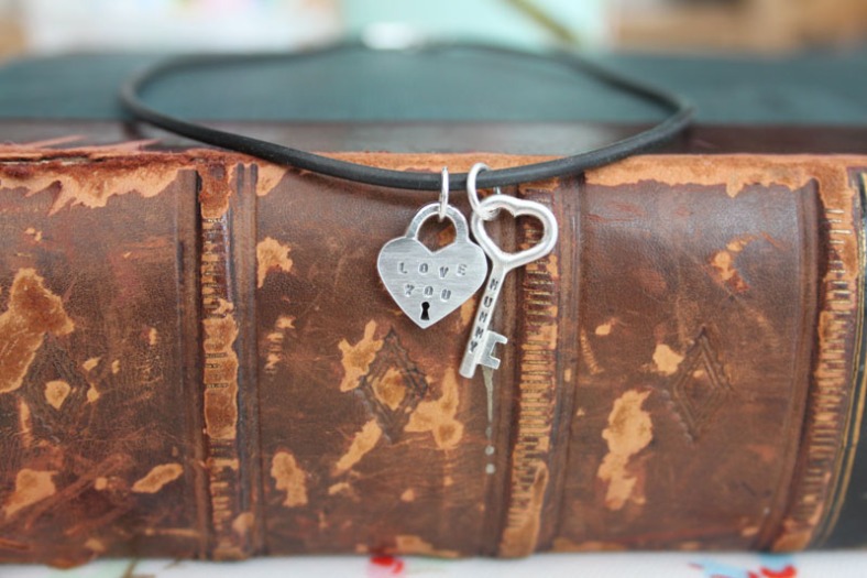 Personalised heart and key necklace